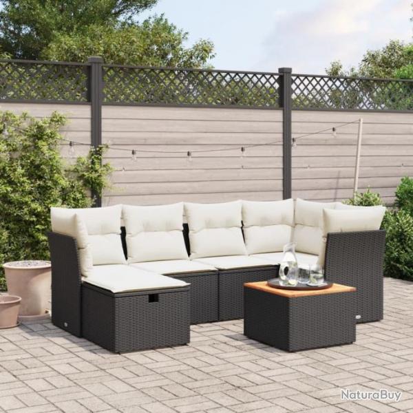 Salon de jardin 7 pcs avec coussins noir rsine tresse