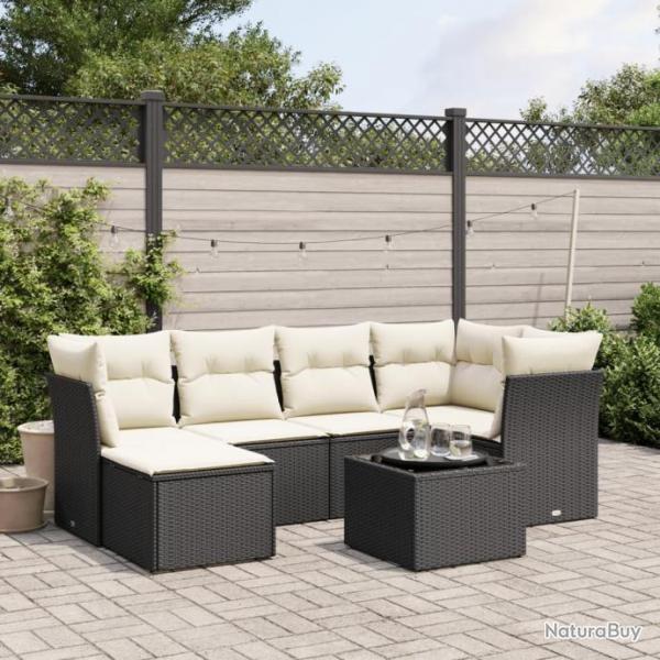 Salon de jardin 7 pcs avec coussins noir rsine tresse