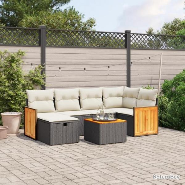 Salon de jardin 7 pcs avec coussins noir rsine tresse