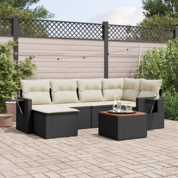 Salon de jardin 7 pcs avec coussins noir rsine tresse