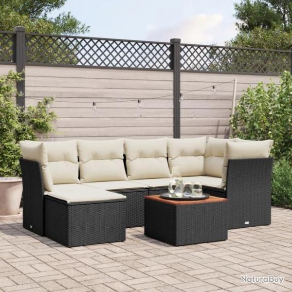 Salon de jardin 7 pcs avec coussins noir rsine tresse