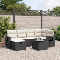 Salon de jardin 7 pcs avec coussins noir résine tressée