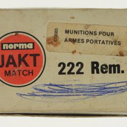 50 cartouches .222 REMINGTON - NORMA - ogive 50 grains FMJ "JAKT MATCH"