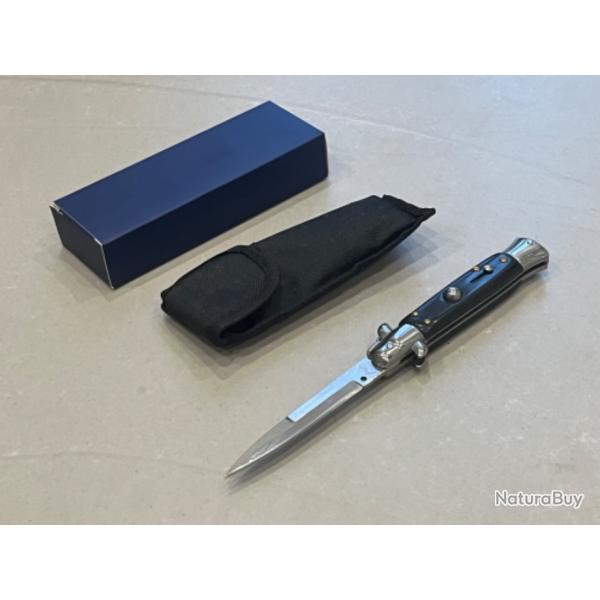 Couteau AKC stiletto automatique argent/noir