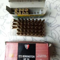 222 Remington, 51 cartouches :- 43 FIOCCHI FMJ pointe creuse 3,24 grs- 8 SELLIER BELLOT SP 3,24 grs