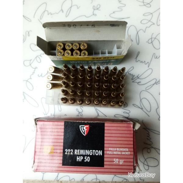 222 Remington, 51 cartouches :- 43 FIOCCHI FMJ pointe creuse 3,24 grs- 8 SELLIER BELLOT SP 3,24 grs