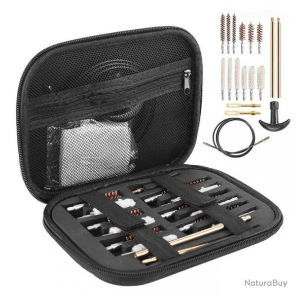 Kit Universel Mallette de Nettoyage - Arme de Poing Accessoire de Chasse 19 Pices