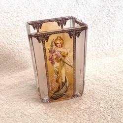 Photophore Alphonse Mucha art déco en verre