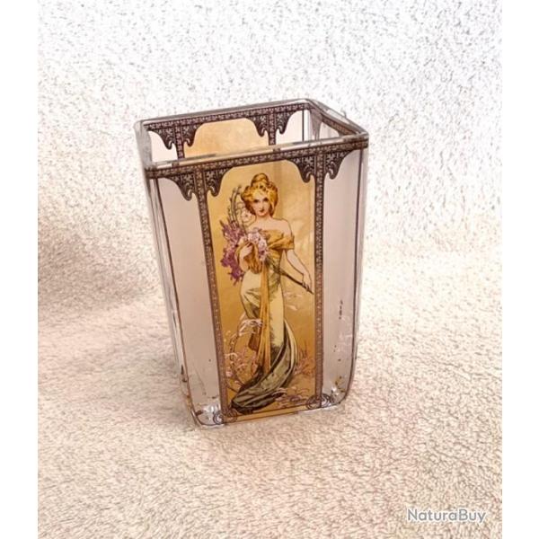 Photophore Alphonse Mucha art dco en verre