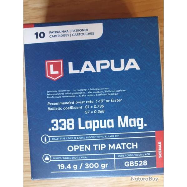 Cartouches .338 Lapua Magnum 300gr - boite 10 pcs