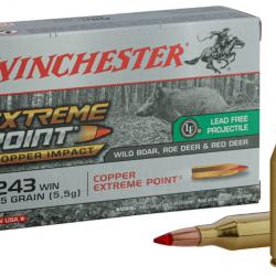 LOT DE 40 BALLES WINCHESTER EXTREME POINT  COOPER IMPACT CAL 243WIN 85GR  5.5 G  SANS PLOMB