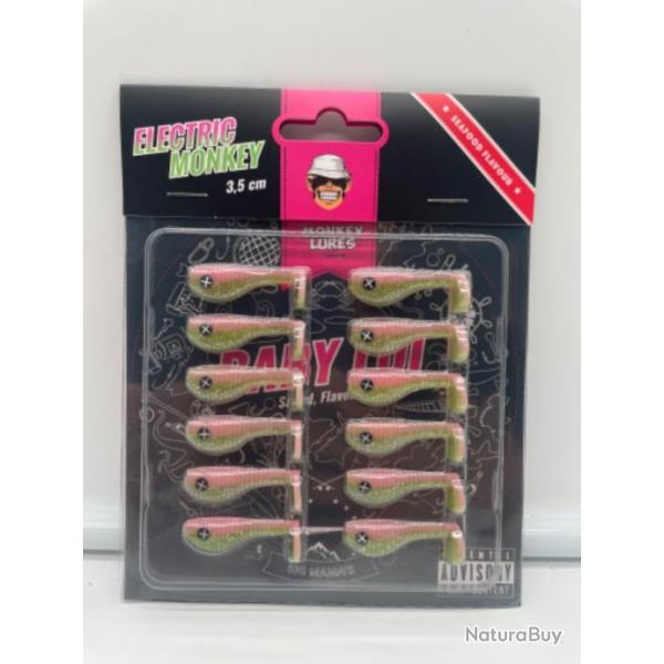 Pochette de 12 leurres souples Monkey Lures 3,5cm Electric Monkey