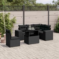 Salon de jardin 6 pcs avec coussins noir résine tressée