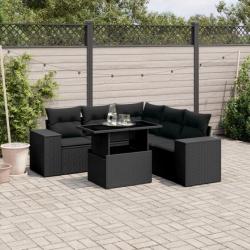 Salon de jardin 6 pcs avec coussins noir résine tressée