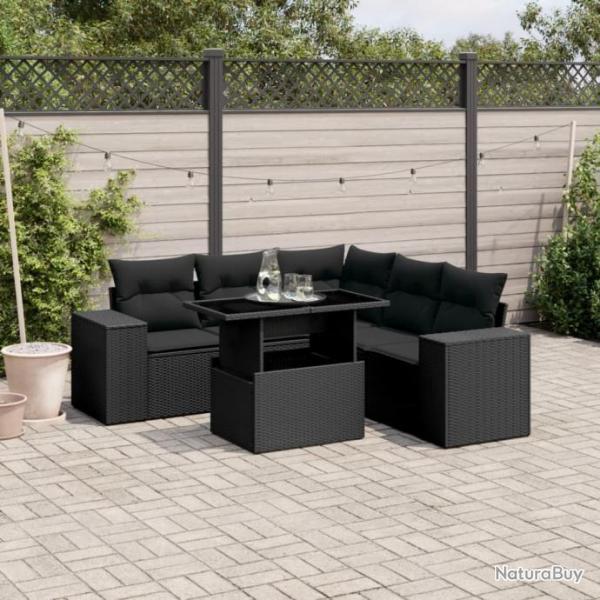 Salon de jardin 6 pcs avec coussins noir rsine tresse