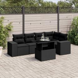 Salon de jardin 6 pcs avec coussins noir résine tressée