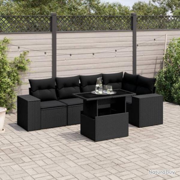 Salon de jardin 6 pcs avec coussins noir rsine tresse