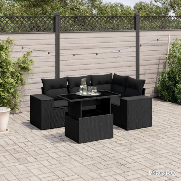 Salon de jardin 5 pcs avec coussins noir rsine tresse