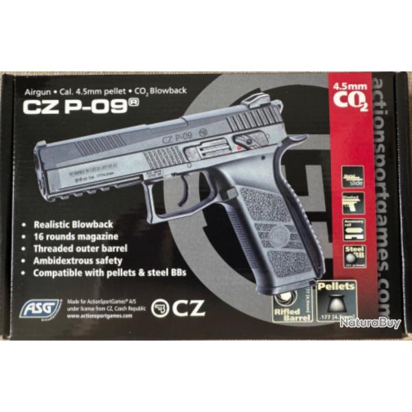 Trs bonne affaire - CZ P09 plomb/billes + 10 cartouches CO2 - blowback - Quasi neuf tir 10 coups.