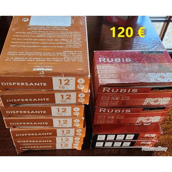 lot de 105 cartouches cal 12 soit 3 bts de 25 UNIFRANCE en 2 BJ - 3 bts de LONGUES PORTEES CFA EN 2