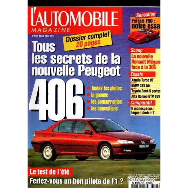 l'automobile magazine 590 aout 1995, peugeot 406, andr citroen, fangio, pilote de f1,