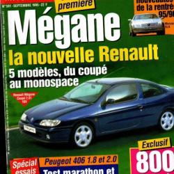 l'automobile magazine 591 septembre 1995, mégane la nouvelle renault, fangio, jaguar, nouveautés 95-