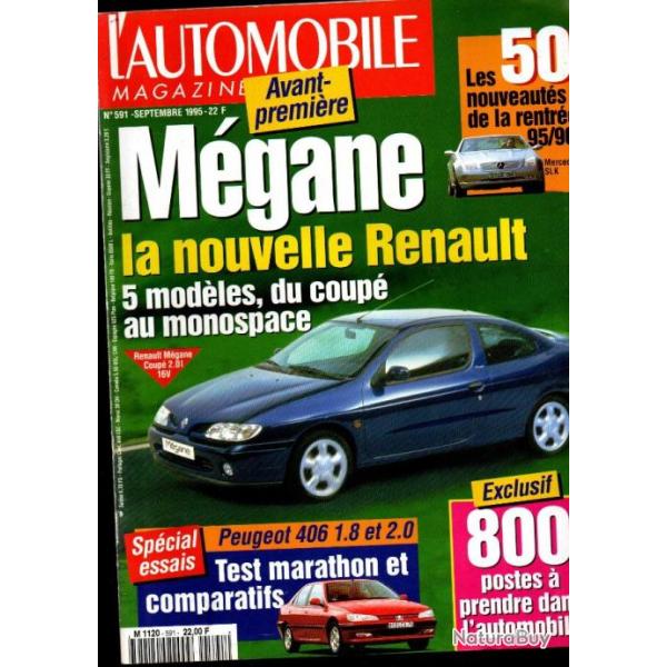 l'automobile magazine 591 septembre 1995, mgane la nouvelle renault, fangio, jaguar, nouveauts 95-