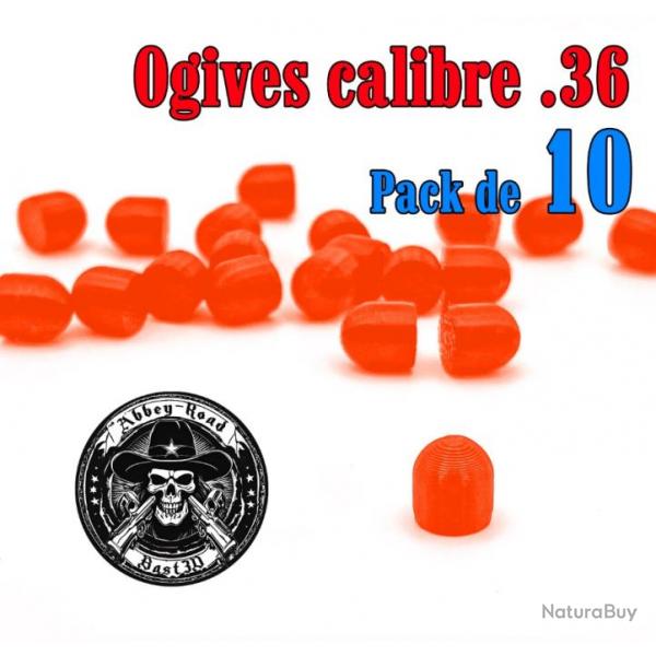 Balle tir rduit .36 ogive orange haute visibilit plastique - Pack de 10 - Bast3D