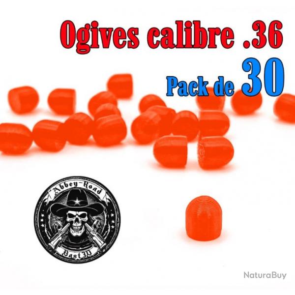 Balle tir rduit .36 ogive orange haute visibilit plastique - Pack de 30 - Bast3D