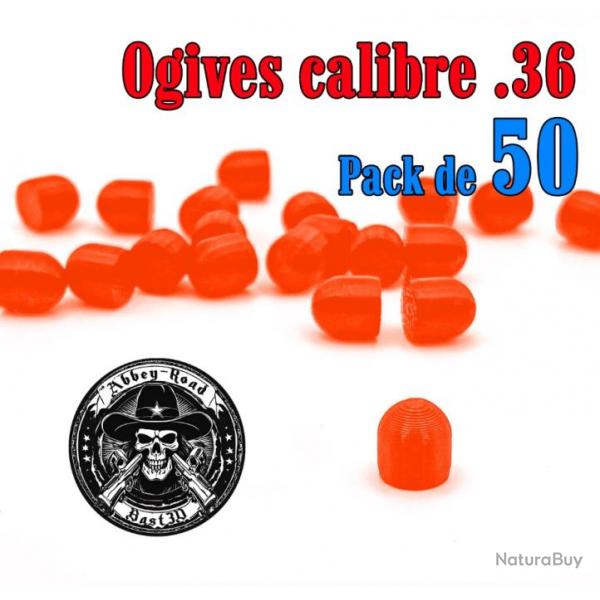 Balle tir rduit .36 ogive orange haute visibilit plastique - Pack de 50 - Bast3D