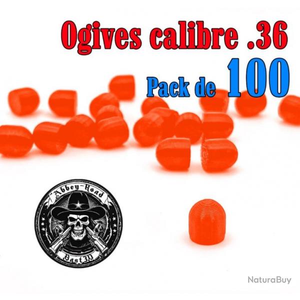 Balle tir rduit .36 ogive orange haute visibilit plastique - Pack de 100 - Bast3D