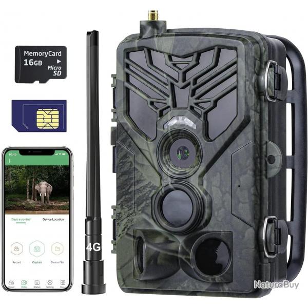 Camera de Chasse 4G APP 4K 120MP avec Carte SIM Vido en Direct Vision Nocturne Infrarouge