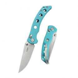 Couteau Kubey Hound Tiffany Blue Manche G-10 Lame Acier 14C28N Crossbar Lock Clip KUB172C