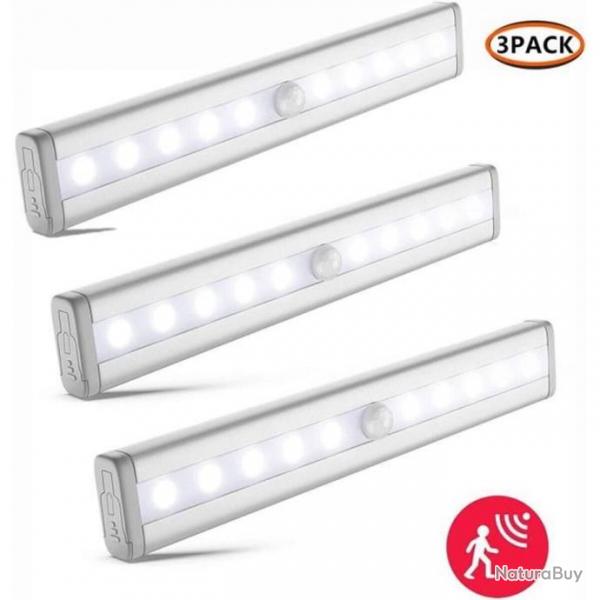 3pcs Lampe Dtecteur de Mouvement placard escalier Led fonctionne avec piles