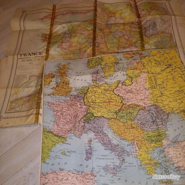 Lot de 2 cartes gographiques anciennes La France et l' Europe