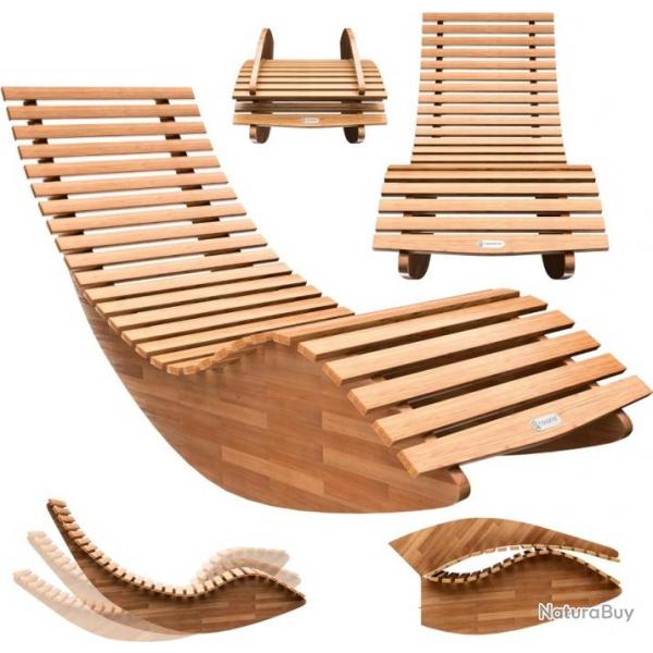 Chaise de Bois Acacia - Chaise Longue Bascule Pliable - Transat Ergonomique - Jardin Sauna