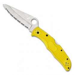 Couteau "Pacific Salt 2" H-2 / nylon-fibre de verre jaune, Tranchant dentelé [Spyderco]