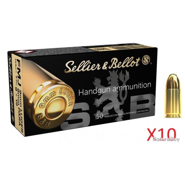 VENTE FLASH ! - Pack de 500 Balles Sellier Bellot Cal.9x19 FMJ 124gr (10 Boites de 50) !!