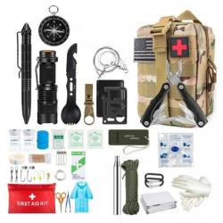 Trousse de Premier Secours et Survie Couteau Lampe Pince Stylo de Défense