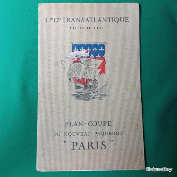 Compagnie Gnrale TRANSATLANTIQUE FRENCH LINE PLAN-COUPE du PAQUEBOT PARIS 1921.