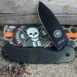 Couteau Esee Avispa Manche Carbon Fiber/G-10 Lame Acier D2 Black Framelock Clip 1302CFB