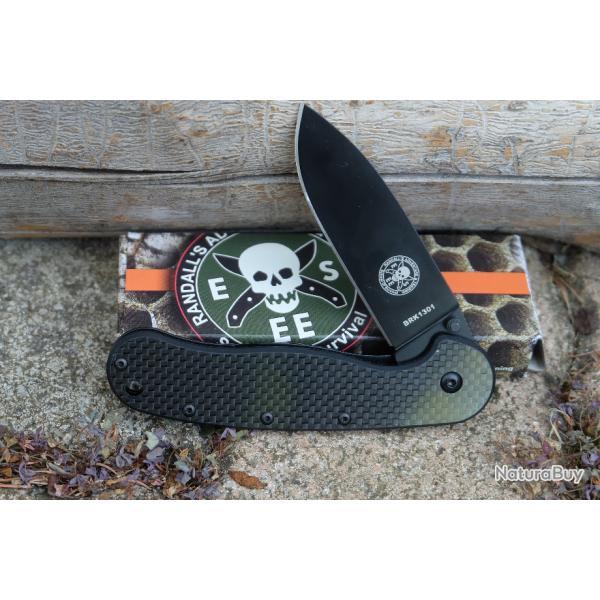 Couteau Esee Avispa Manche Carbon Fiber/G-10 Lame Acier D2 Black Framelock Clip 1302CFB