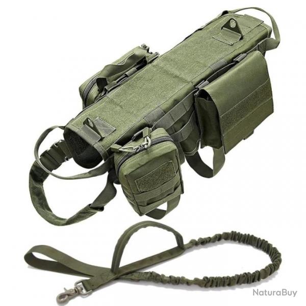 Harnais Chien Militaire avec Sac De Poche Gilet D'Entranement Petit Moyen Grand Chien Vert