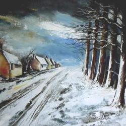 Tableau peinture huile sur toile paysage de neige