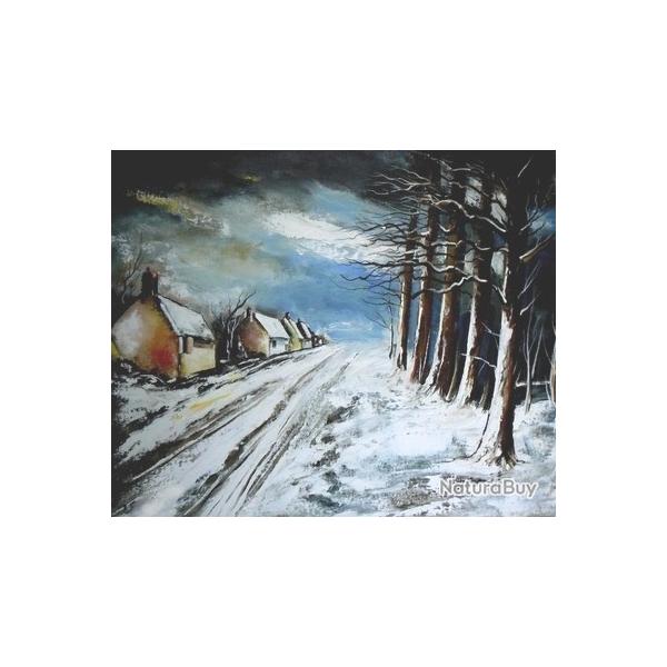 Tableau peinture huile sur toile paysage de neige