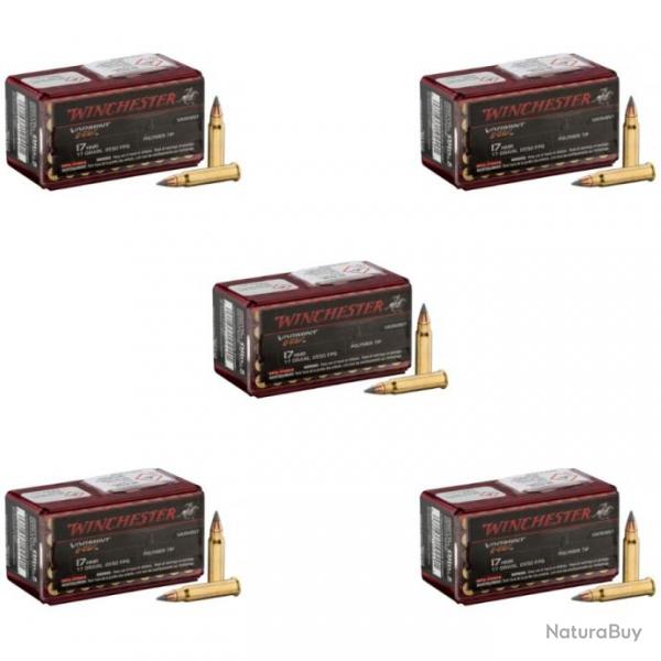 Lot de 5 botes de 50 cartouches Varmint 17 HMR Winchester