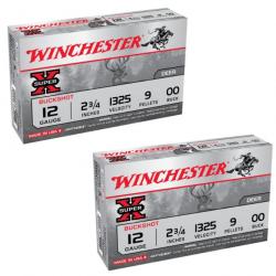 Lot de 2 boîtes de 5 cartouches Chevrotine Winchester Super X Buckshot Cal. 12/70 9 grains