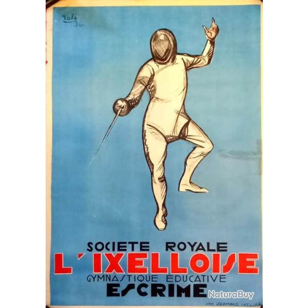 Affiche d'escrime de "L'Ixelloise de Bruxelles" 1936 signe Rali