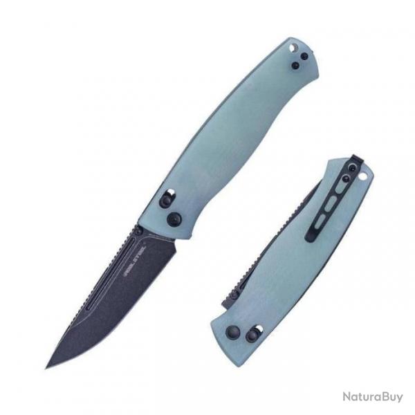 Couteau Real Steel Pathfinder Jade Manche G10 Lame Drop Point Acier 14C28N Slide Lock Clip RS7851NB