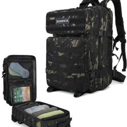 Sac à Dos Militaire Tactique Armée Molle 40L Pêche Chasse Camping Randonnée Trekking Camouflage Noir